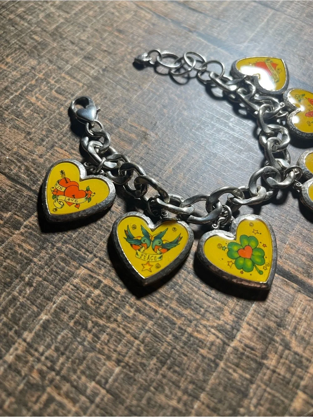 Brighton Yellow Heart Charm Bracelet with Colorful Floral & Bird Motifs